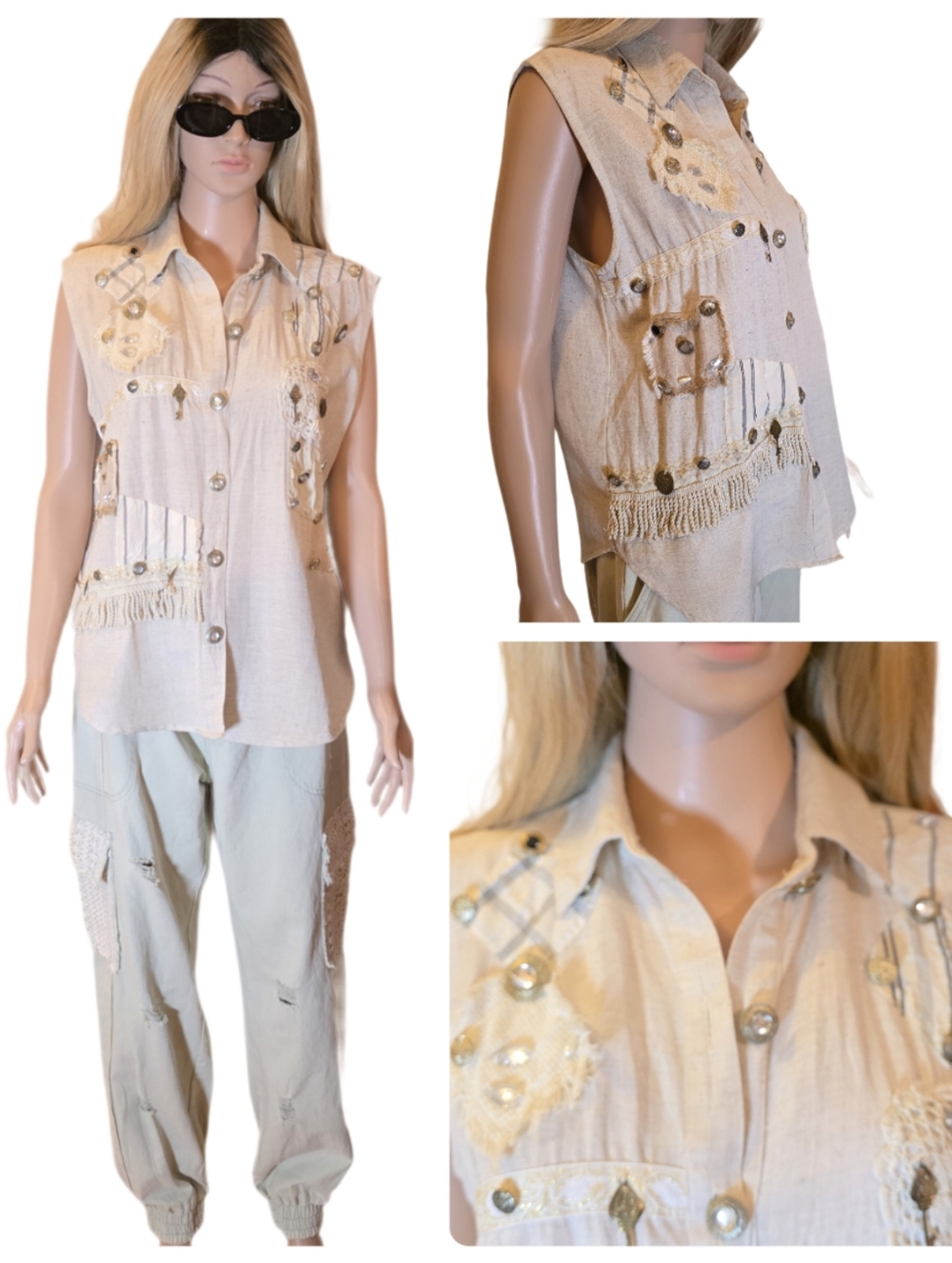 Stunning Boho Vintage Speed Limit MPH Patchwork Vest/ Sleeveless Top